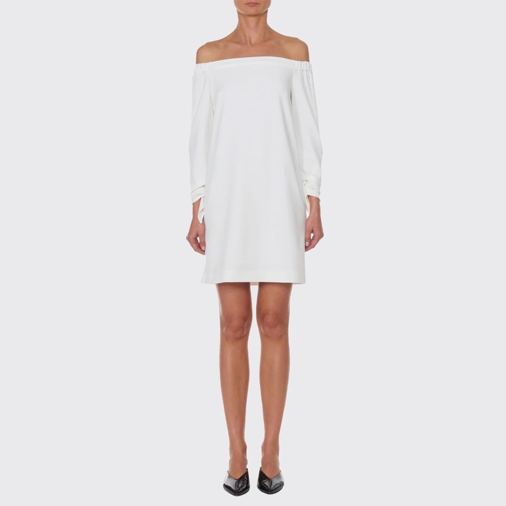 Tibi Structured Crepe Off-the-Shoulder Dress sz6 ivory white